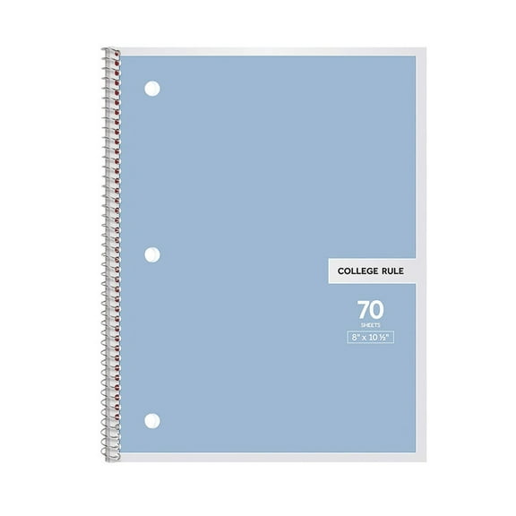Denhf Spiral Notebooks, Subject Notebooks, College Ruled Paper, 3 Hole Punched, Wide Ruled, 70 Sheets, 10-1/2 x 8 Inch, Blue