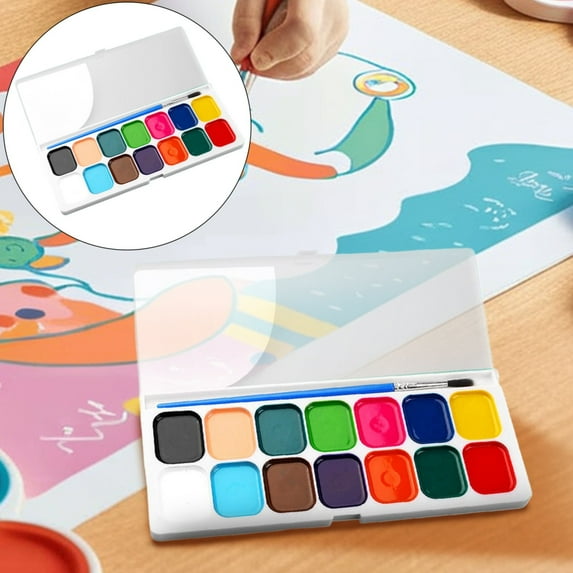 Denhf Watercolor Paint Set, 14 Colors Water Coloring Set with Paintbrush, Washable Water Color for Party Favors and Art Lessons, Classroom Must Haves, Craft Supplies