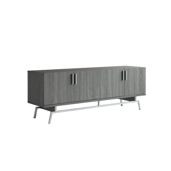 Denhour Adela Modern 60-inch Metal Base 4-Door Cabinet TV Stand Distressed Grey/Silver Distressed