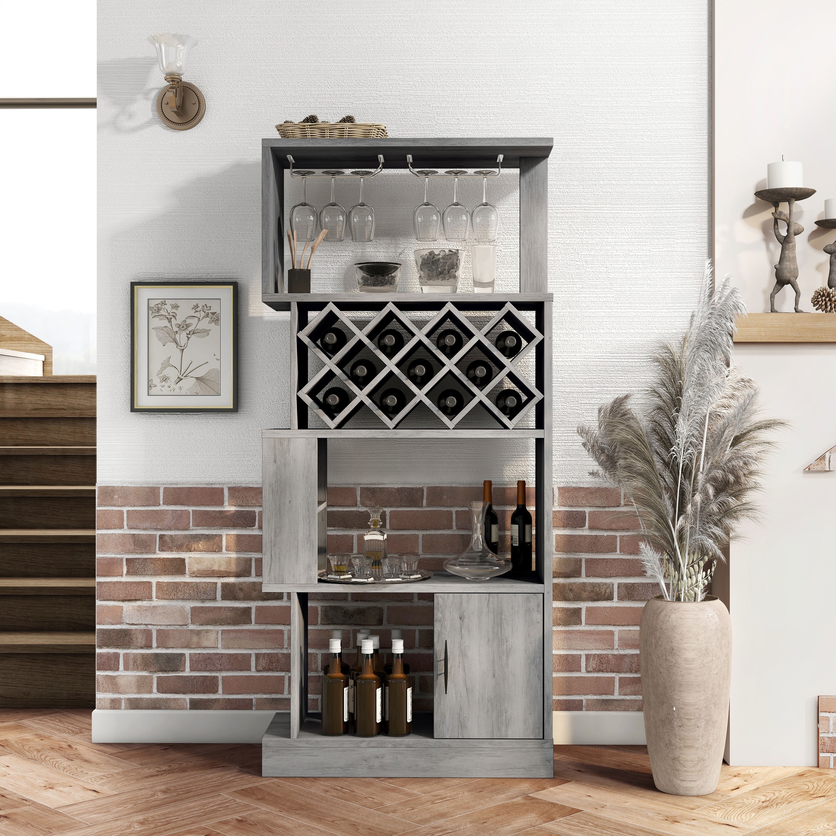Modern Counter Wine Rack Denhour DH BASIC Contemporary Dual-Side Access Lattice 11-Bottle Wine ...
