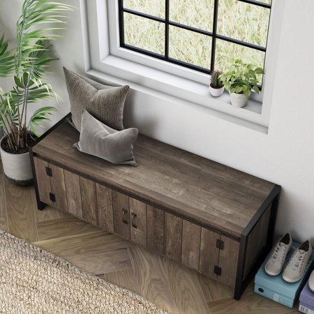 Denhour DH BASIC Industrial Oak 49-inch Iron Legs Storage Bench by