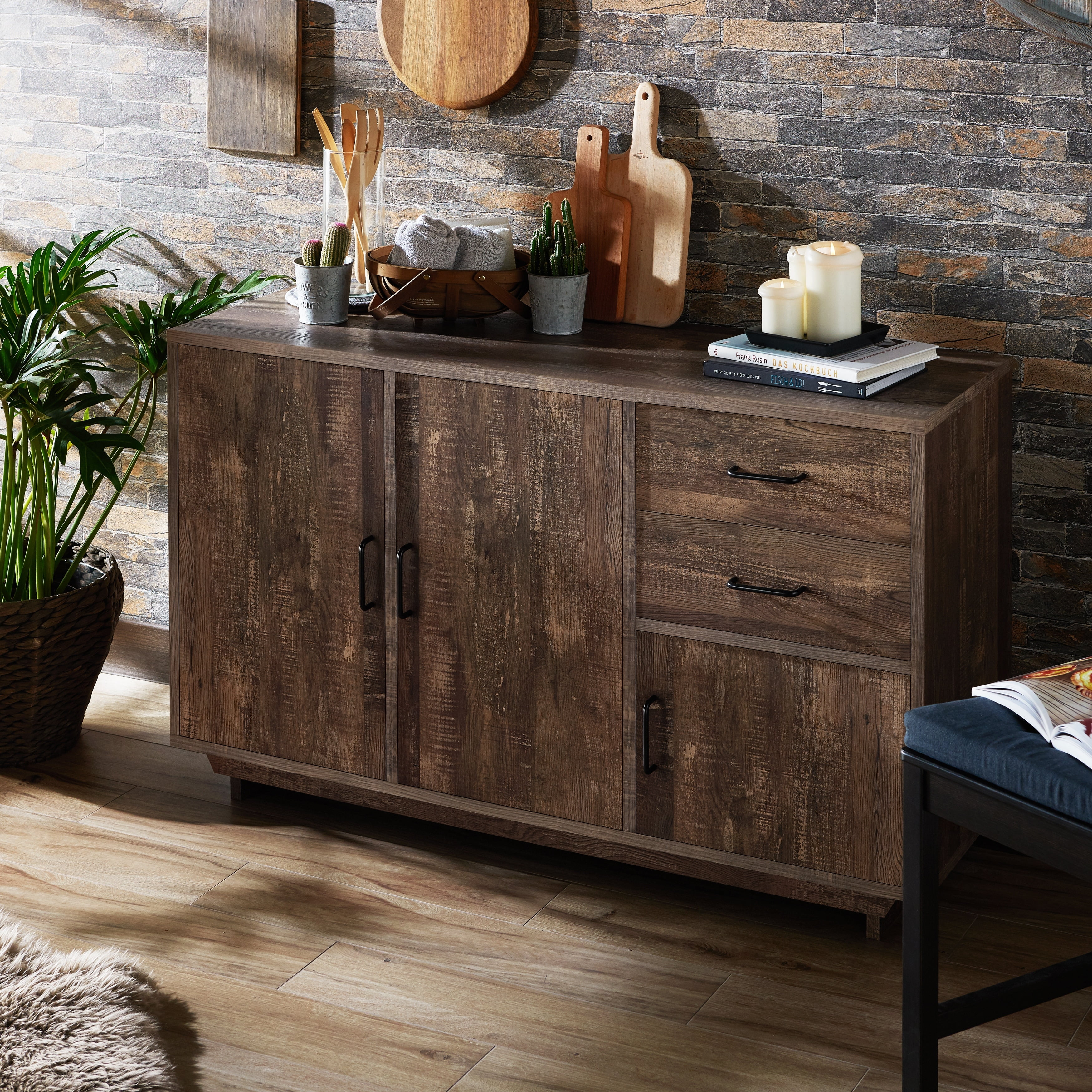 Rustic Reclaimed Oak and Particleboard 48" Sideboard Buffet