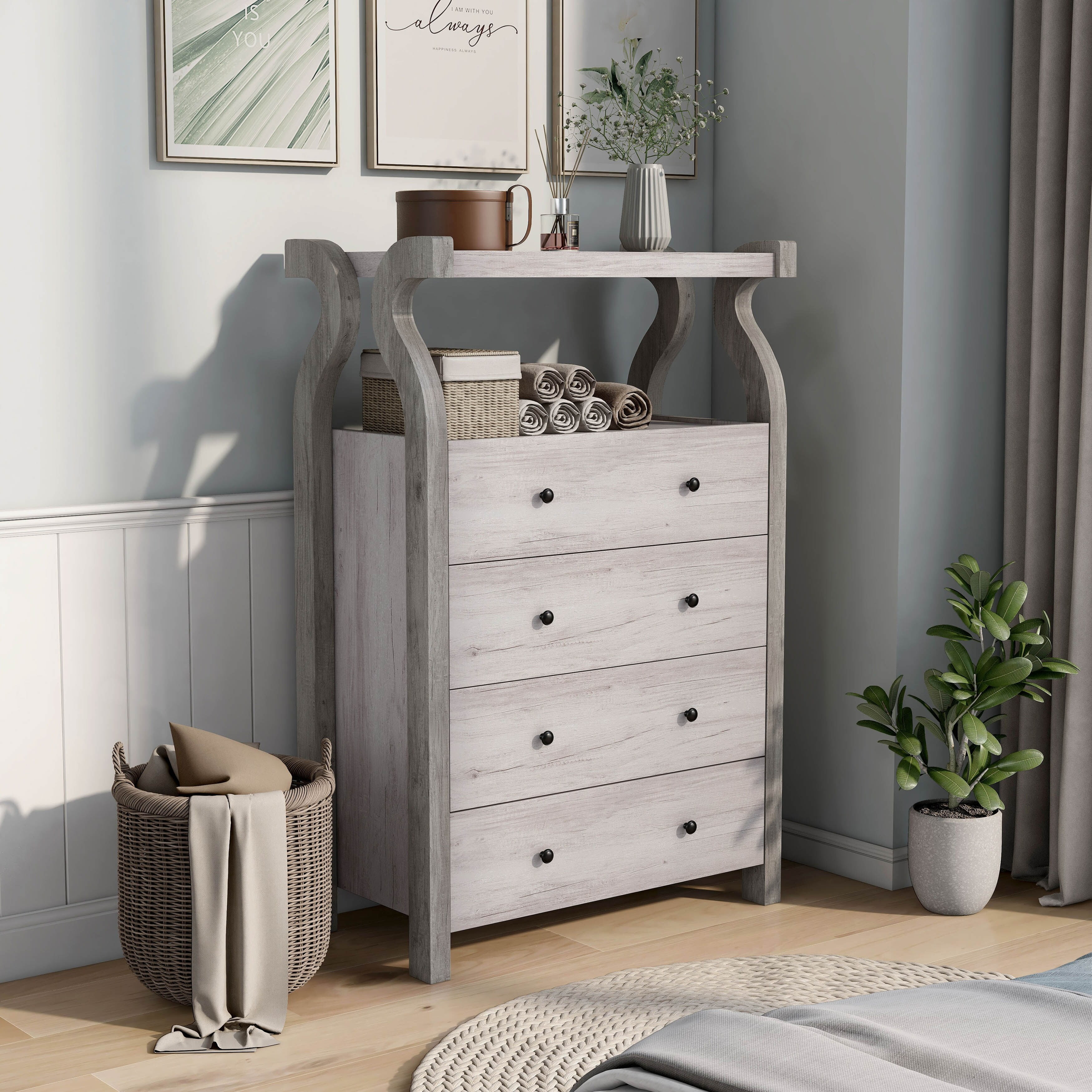 Denhour DH BASIC Transitional Coastal White 31inch Wide 4Drawer