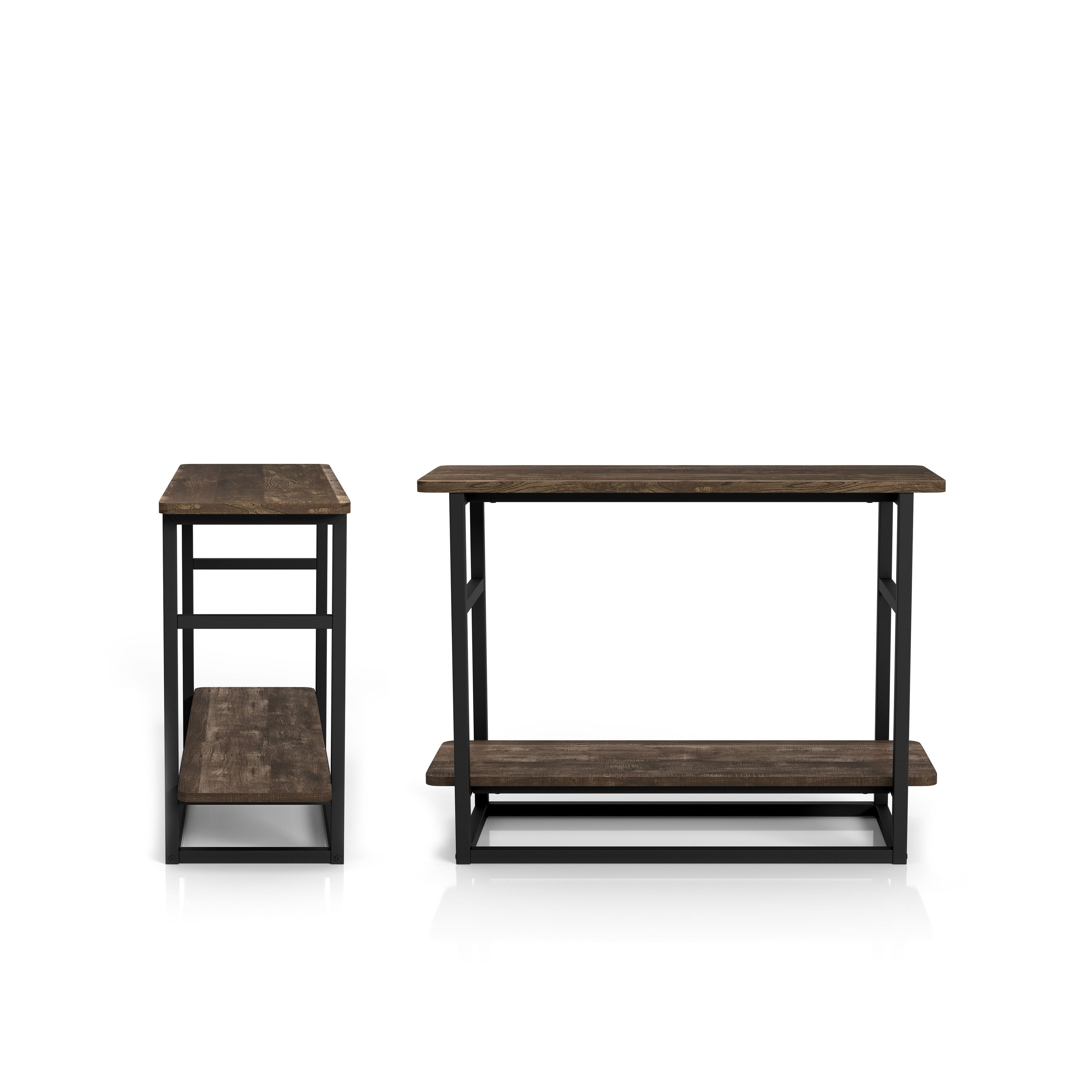 Denhour DH BASIC Urban Oak 32 inch Long Side Table with Lower Shelf by Reclaimed Oak Reclaimed Reclaimed Look Shelf