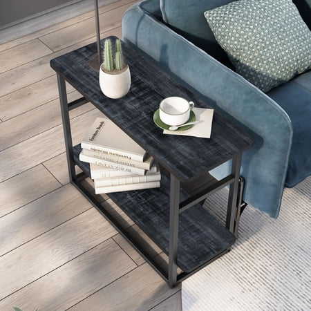 Denhour DH BASIC Urban Oak 32-inch Long Side Table with Lower Shelf by Rustic Navy Blue Rustic