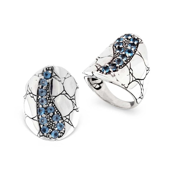 Deni Jewelry Silver ring crocodile motif, saddle, with blue topaz