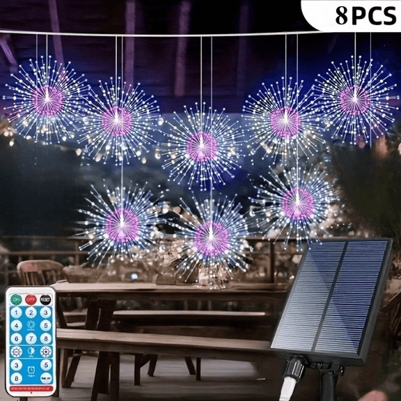 Slssqhz 8 Pack Firework Starburst Lights 8 Modes LED Battery Operated Chandelier Star Lights with Remote, Hanging Ceiling Decor for Bedroom, Yard, Patio, Party, Christmas Decor