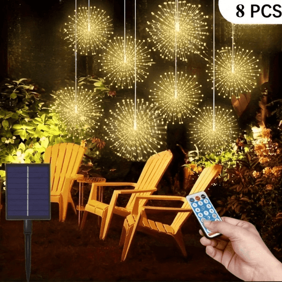 Slssqhz 8 Pack Firework Starburst Lights 8 Modes LED Battery Operated Chandelier Star Lights with Remote, Hanging Ceiling Decor for Bedroom, Yard, Patio, Party, Christmas Decor