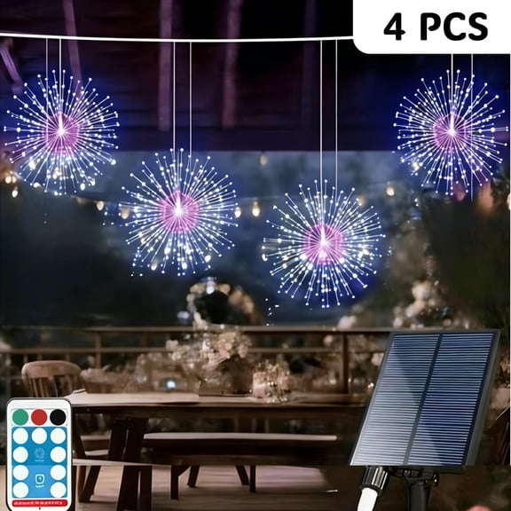 Slssqhz 4 Pack Firework Starburst Lights 8 Modes LED Battery Operated Chandelier Star Lights with Remote, Hanging Ceiling Decor for Bedroom, Yard, Patio, Party, Christmas Decor