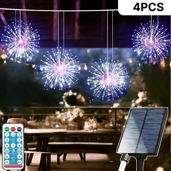 Slssqhz 4 Pack Firework Starburst Lights 8 Modes LED Battery Operated Chandelier Star Lights with Remote, Hanging Ceiling Decor for Bedroom, Yard, Patio, Party, Christmas Decor