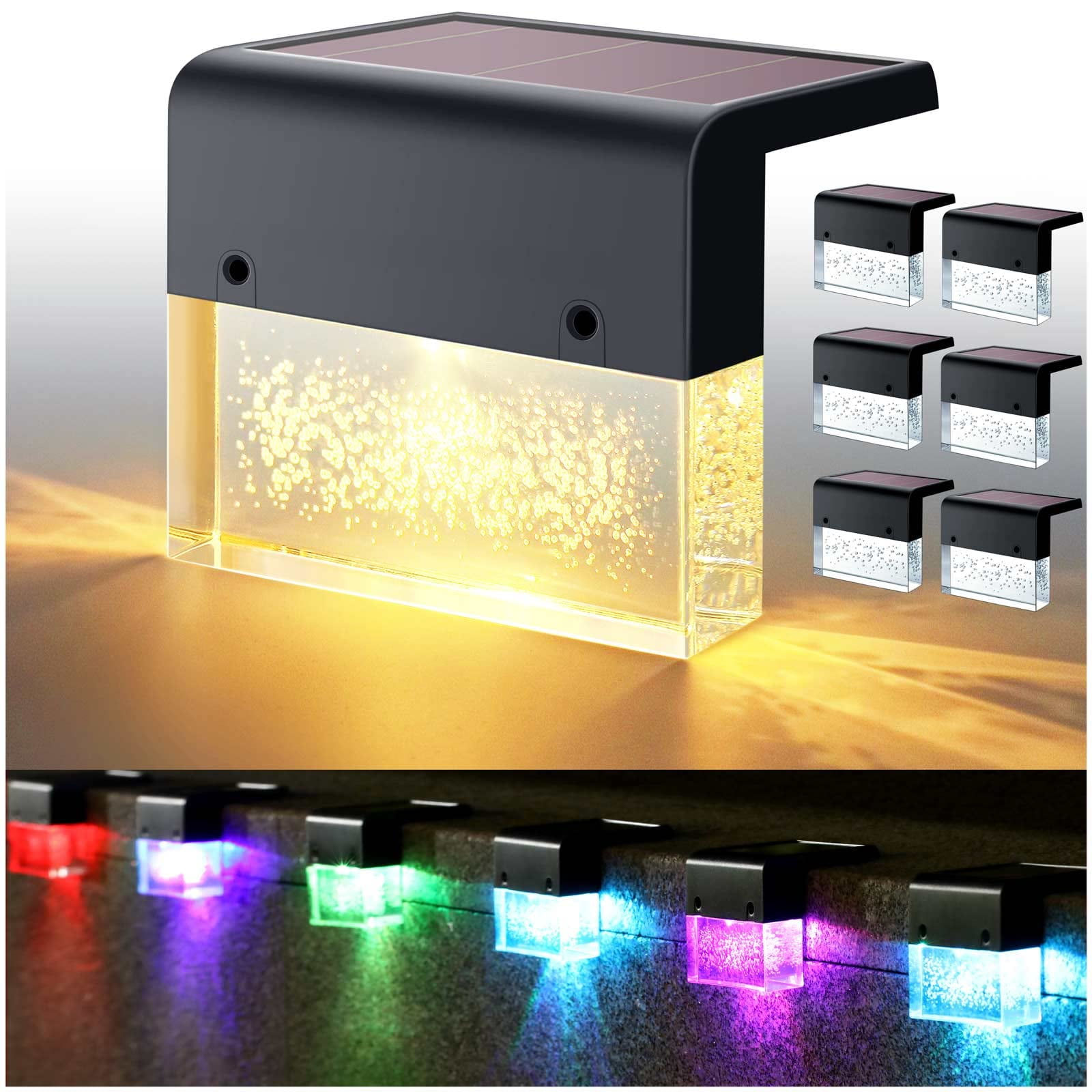 Solar LED Waterproof Deck and Fence Lights, Warm White/Color Changing, 6 Pack