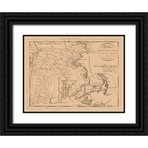 Denifon 14x12 Black Ornate Wood Framed with Double Matting Museum Art Print Titled - Massachusetts - Denifon 1796