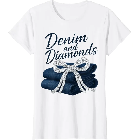 Denim And Diamonds Bow Glam Cowgirl T-Shirt