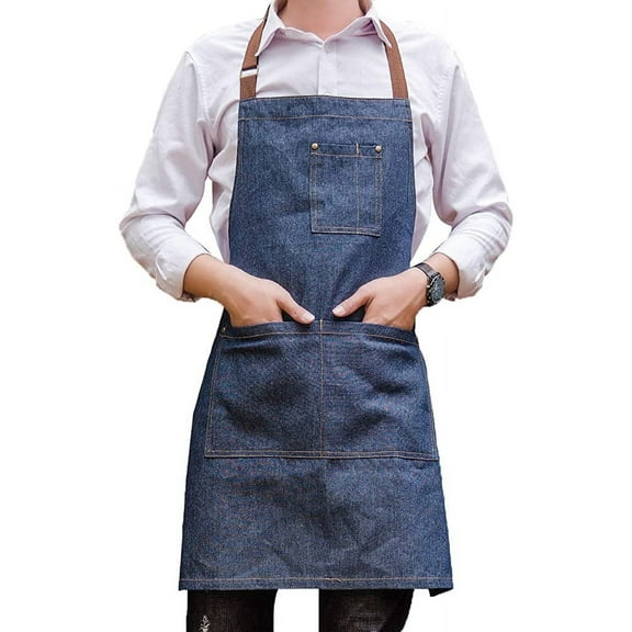 Denim Apron - Adjustable Multi-Pockets Antifouling Apron For Kitchen Crafting Cooking BBQ and Studio,28x25.5 inch