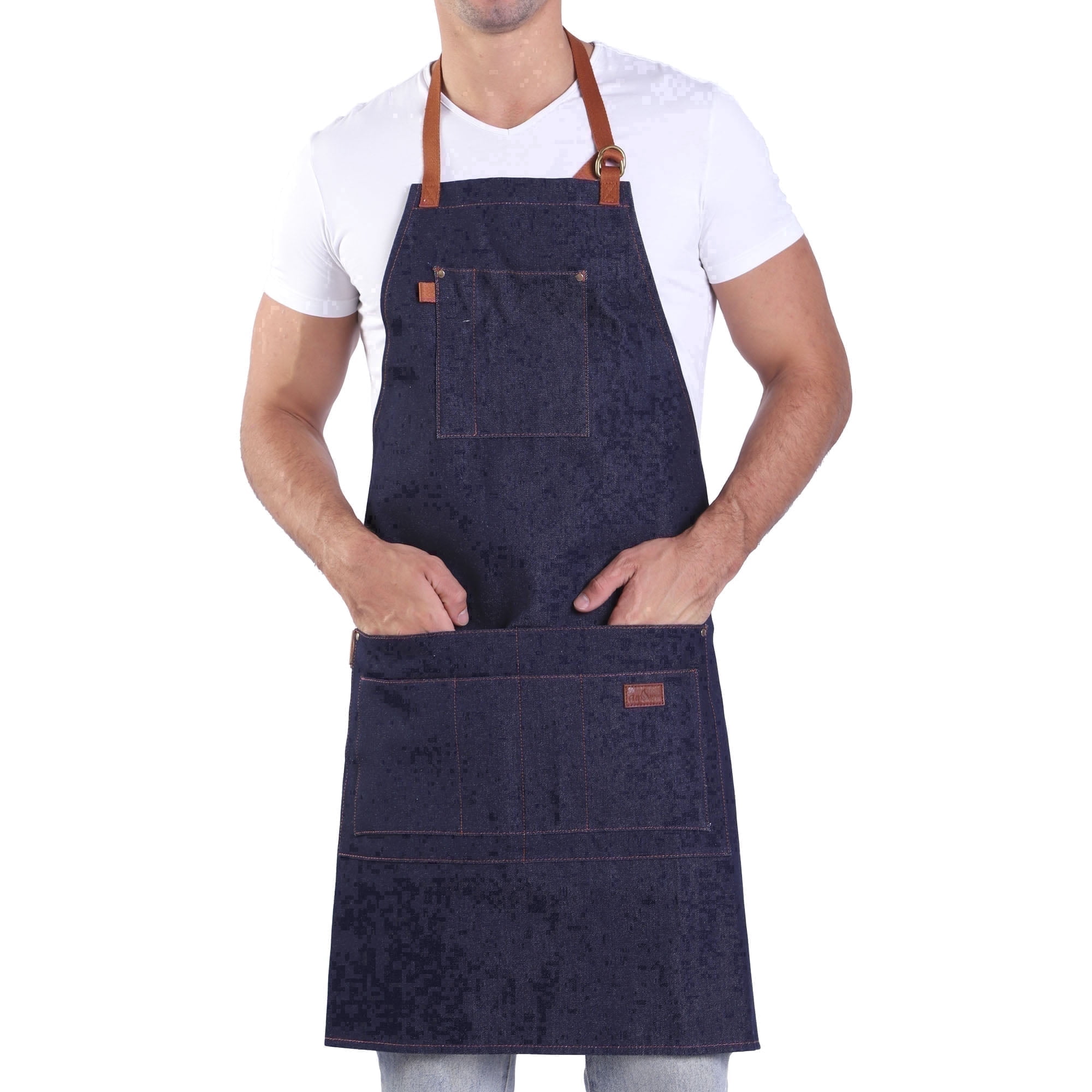 Denim Apron with Pockets for Men Women Large Bib Apron for Cooking Grilling Baking Working Gift