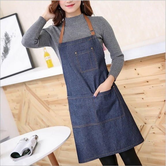 Denim Apron with Pockets for Men and Women, Chef, Kitchen, Restaurant, BBQ, Grill, Baking, Coffee Shop and Studio