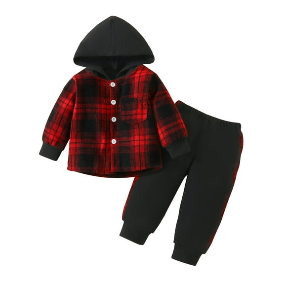 Denim Baby Girl Outfit Infant Girls' Strip Cotton Open Button Top with Plaid Skirt Knot Hairband Three Piece Set New Casual Matching Sets Red 18 Months