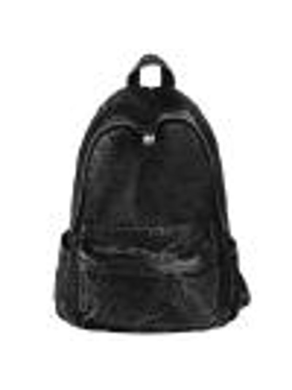 Denim Backpack for Women Men Multi-pocket Knapsack Solid Travel Gym Bag Fashion Bag (Black)