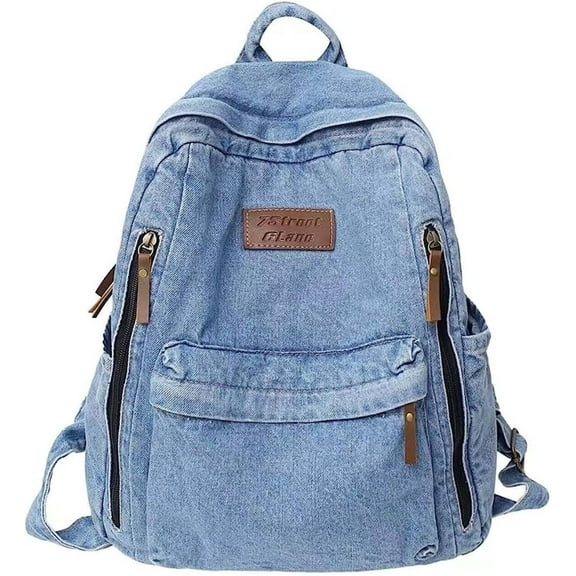 Denim Backpack for Women Men Vintage Grunge Backpack Blue Jeans Laptop Backpack Retro Rucksack for Travel Work (Blue,One Size)