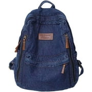 Denim Backpack for Women Men Vintage Grunge Backpack Blue Jeans Laptop Backpack Retro Rucksack for Travel Work Blue,One Size