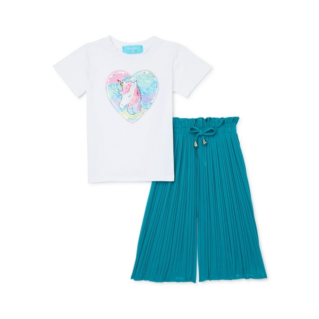 Denim Bay Toddler Girl Sequin TShirt and Accordion Pleat Pants Set, 2