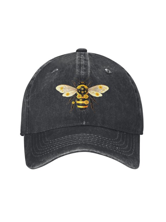 Denim Bee Baseball Cap Adjustable, Casual Outdoor Bee Baseball Caps Teacheres Christmas Gifts for Women Men Bee Lovers