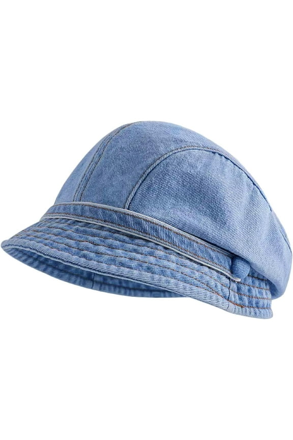 Denim Beret Hat Newsboy Cap Retro Bucket Hat with Adjustable Strap for Women