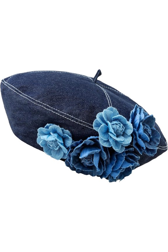 Denim Beret Hat for Women Flower  Artist Painter Beret Casual Beret Hat