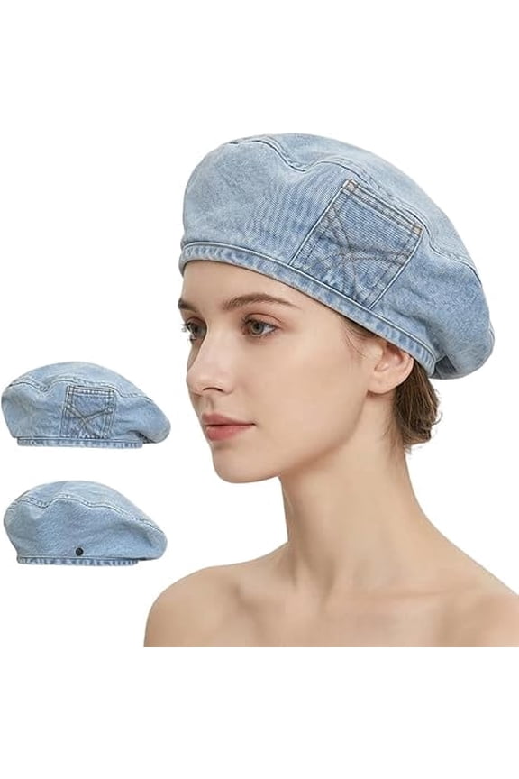 Denim Beret , Vintage Retro Style For Women, Artists, All Seasons(RL Light Blue)