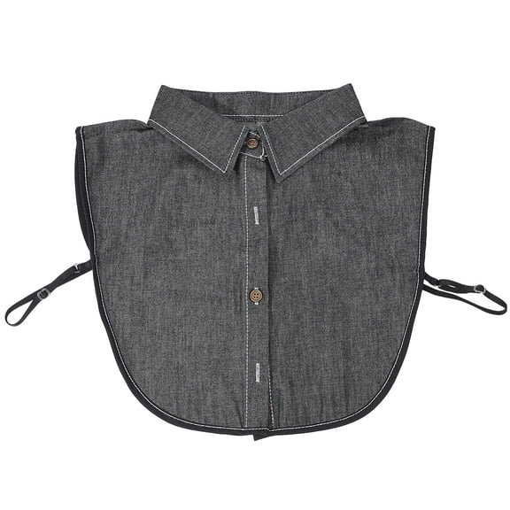 Denim Black Collar Womens Polyester Detachable False Dickey Under Blouse Top Decorative Mock Collars Half Shirt Button Up Adjustable Strap