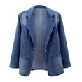 thumbnail image 1 of Denim Blazer for Women 2025 Classic Notch Lapel One Button Long Sleeve Slim Fit Office Jean Jacket Outerwear, 1 of 6