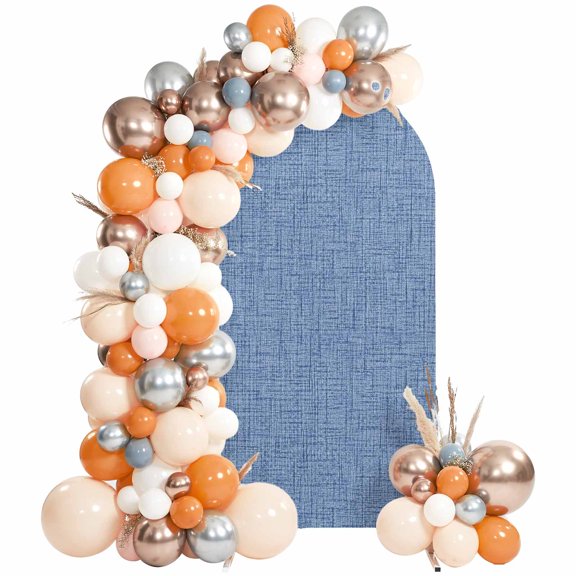 Denim Blue Arch Backdrop Cover 6.6Ft, Wedding Arch Covers Stretchy Backdrop, Rustic Farmhouse Solid Color Fitted 2 Sided Arched Photo Background for Birthday Party Decorations