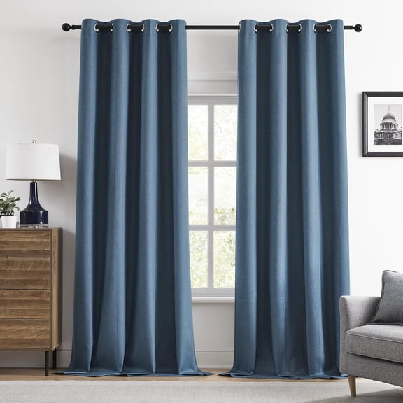 Denim Blue Blackout Linen Curtains 120 Inches Long for Floor to Ceiling, Lightweight Light Blocking Sound Dampening Modern Grommet Draperies for Living Room Hallway, 52Wx120L,10 FT,Set of 2