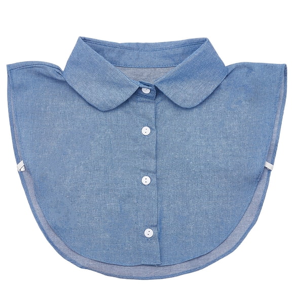 Denim Blue Collar Round Edge Cotton Detachable False Dickey Blouse Top Decorative Mock Collars Half Shirt Button Up Adjustable StrapDIY