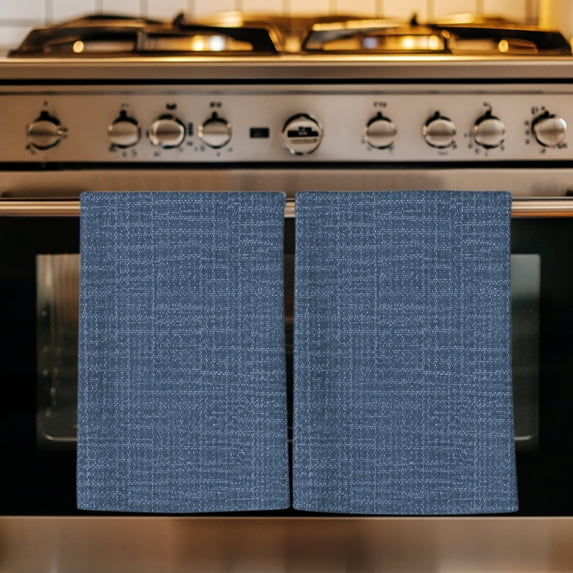Denim Blue Color Kitchen Towels Set of 3, Abstract Woven Texture Vintage Minimalist Absorbent Dish Towels for Kitchen, Microfiber Hand Towel, Quick Drying Tea Towel for Cleaning Decorative Dishcloths