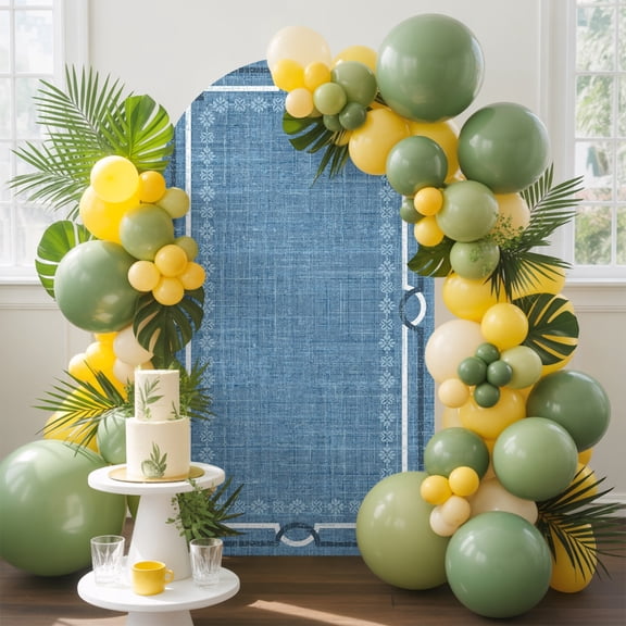 Denim Blue Farmhouse Arch Backdrop Cover 4 FT, Linen Texture Geometric Lines Floral Wedding Arch Cover Stretchy Backdrop Stands Covers for Birthday Party Ceremony Banquet Decor