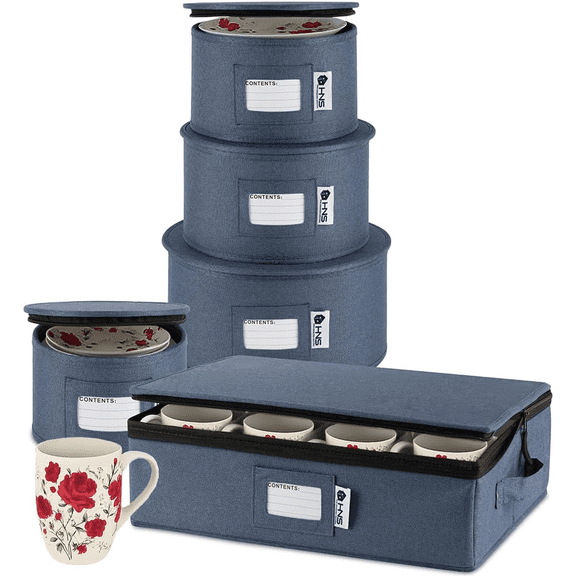 Denim Blue Hard Shell Storage Containers Set for Dinnerware - Service for 12