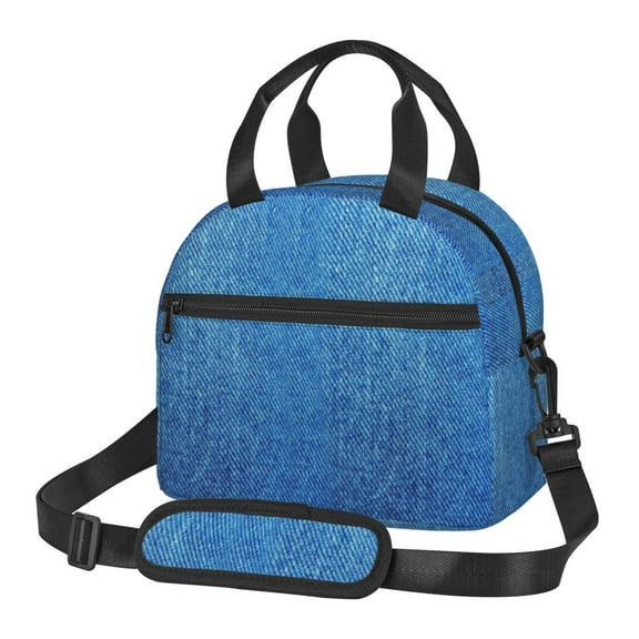 Denim Blue Insulated Adults Lunch Bag with Removable Shoulder Strap&Front Pocket Lunch Tote Box Reusable Cooler Bag