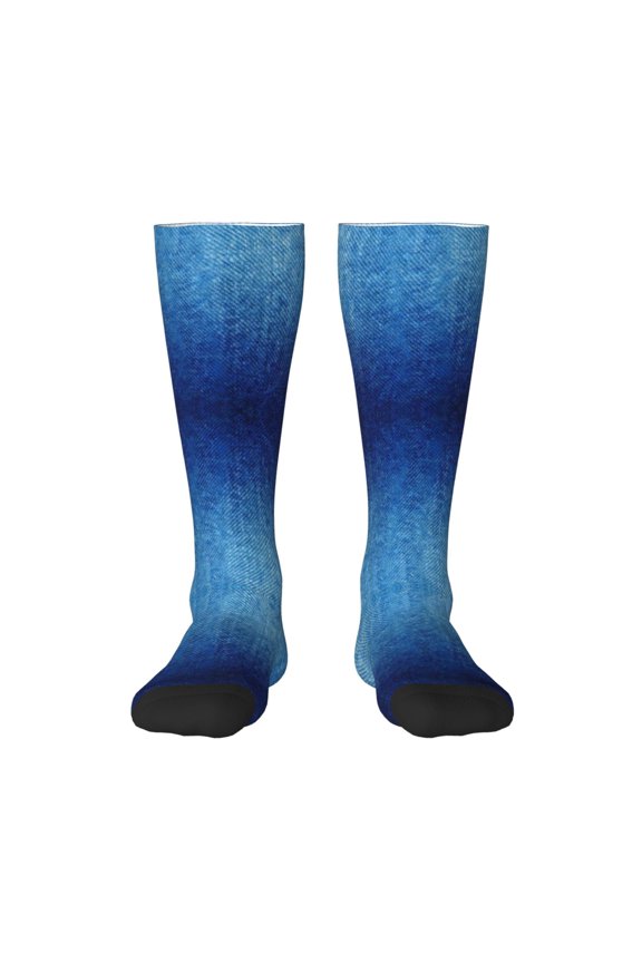 Denim Blue Knee High Socks for Women Long Leg Warmers Socks