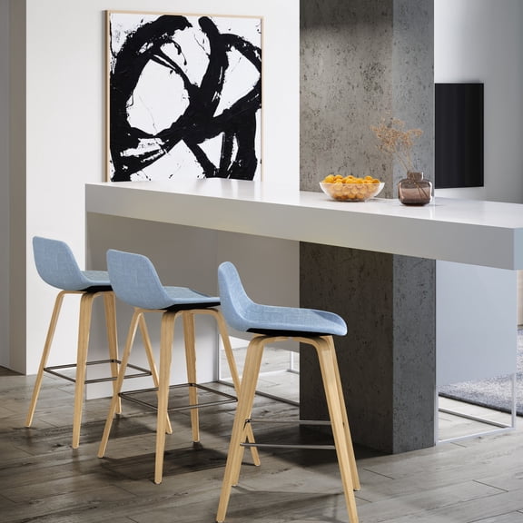 Denim Blue Linen-Look Upholstered Stools - Enhance Home Decor in Various Spaces