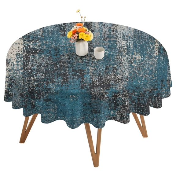 Denim Blue Round Tablecloth 54 inches Cream Blue Ink Bleeding Abstract Splatter Style Shabby Chic Waterproof Oil-Proof Table Cloth Round Table Cover for Holiday Party Picnic Dinner Decor