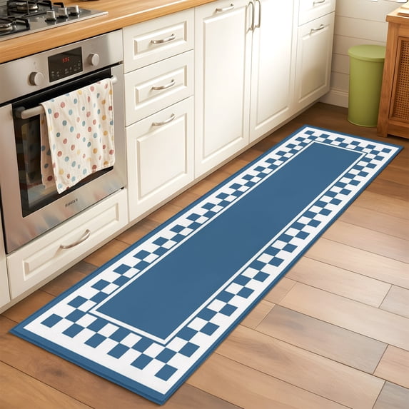 Denim Blue Square 2x6 Hallway Washable Runner Rug Graphic Retro Blue ...