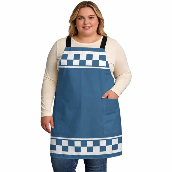 Chequerboard Border Denim Blue Square Cooking Aprons for Men with 2 Pockets, 39