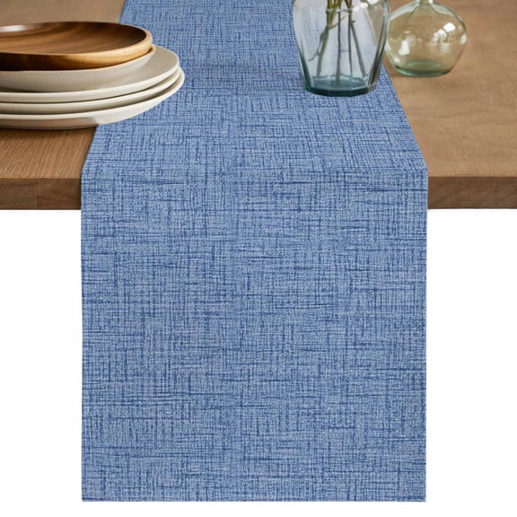 Denim Blue Table Runner 60 Inches Long - Rustic Farmhouse Solid Color Kitchen Dining Burlap Linen Tablerunner for Small/Round/Square/Wedding/Coffee/Dining Table Party Home Décor 13 x 60