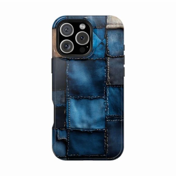 Denim Blue Textile Fabric Pattern Faux Texture Protective Case for iPhone 11 12 13 14 15 16 17 Pro Max
