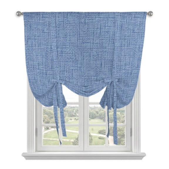 Denim Blue Tie Up Curtains for Windows, Adjustable Balloon Window Shades, Rustic Farmhouse Solid Color Kitchen Window Treatments Adjustable Roll Up Curtain for Basement/Nursery 52"x45"
