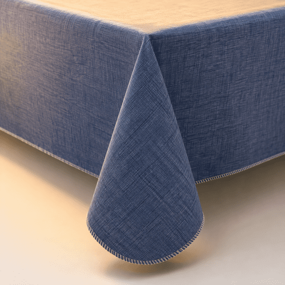 Denim Blue Vinyl Tablecloth, 60" x 102" Rectangular, For Dining and Outdoor Use