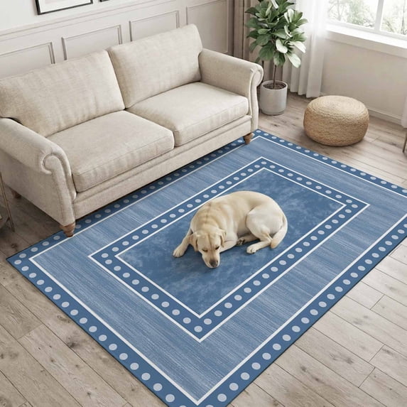 Denim Blue Washable Area Rug 4x6 Minimalist Slate Blue Dotted Square ...