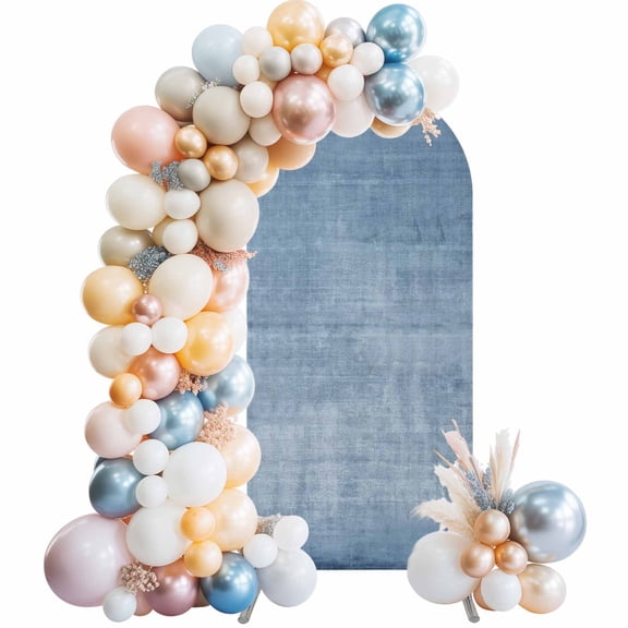 Denim Blue Wedding Arch Backdrop Cover 4FT ,Spandex Fitted Solid Denim Blue Solid Color Linen Texture Wedding Arch Covers Round Top Chiara Arches Backdrop Stand Cover for Birthday Party Ceremony