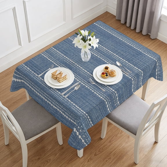 Denim Blue and White Striped Table Cloth 60x84in, Waterproof Rectangle Tablecloth Wipeable Tablecloths Modern Minimalist Lines Table Covers for Dining Tables Party Indoor Outdoor
